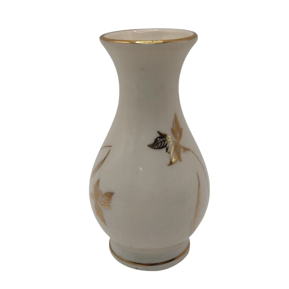 Kerafina Porzellan Vase KPM Bavaria Germany‎ Cream Gold Trim Leaves